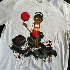 Jordan Mars Blackman White Graphic T-Shirt with Cartoon Design